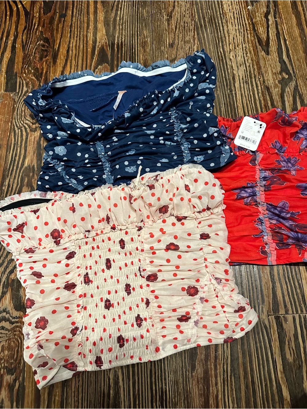 FREE PEOPLE NWT TUBE TOP BUNDLE Strapless - Red Polka Flora - Picture 7 of 7